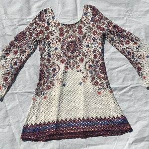 Womens Bohemian crochet long sleeve Dress